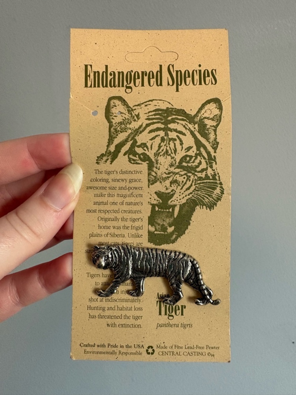 NWT Vintage Pewter Tiger Pin